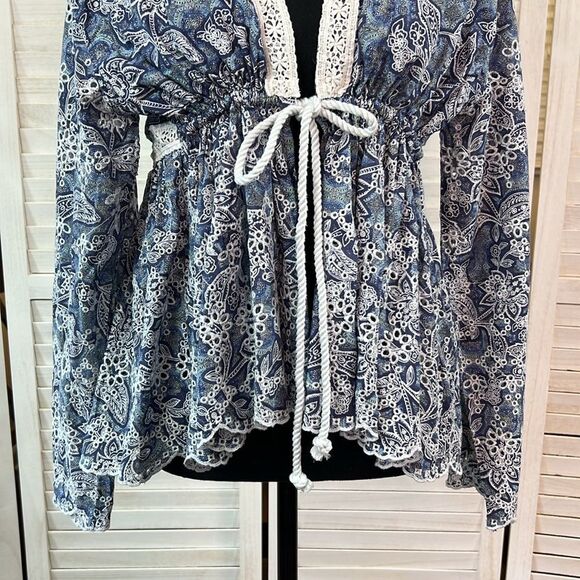 Free People Anissa Eyelete Boho Bed Jacket XS - Picture 4 of 12